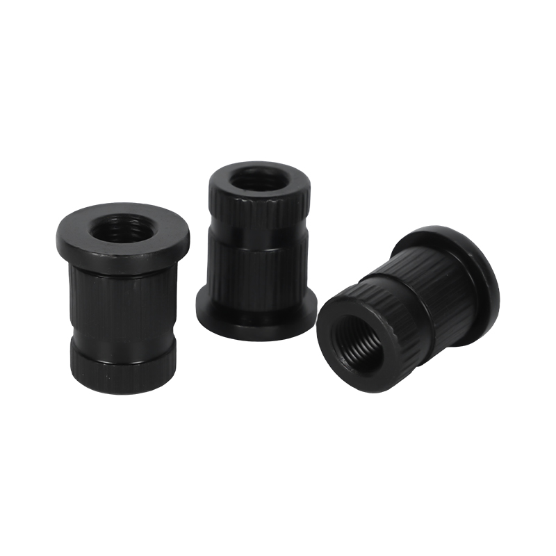 Black Double Straight Knurl Flanged Cylindrical Insert Nut